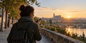Persona que graba una nota de voz mientras camina al atardecer, punto de partida para crear Reels con IA