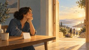 Vender emociones: una persona contempla la vida que desea construir antes de decidir qué comprar